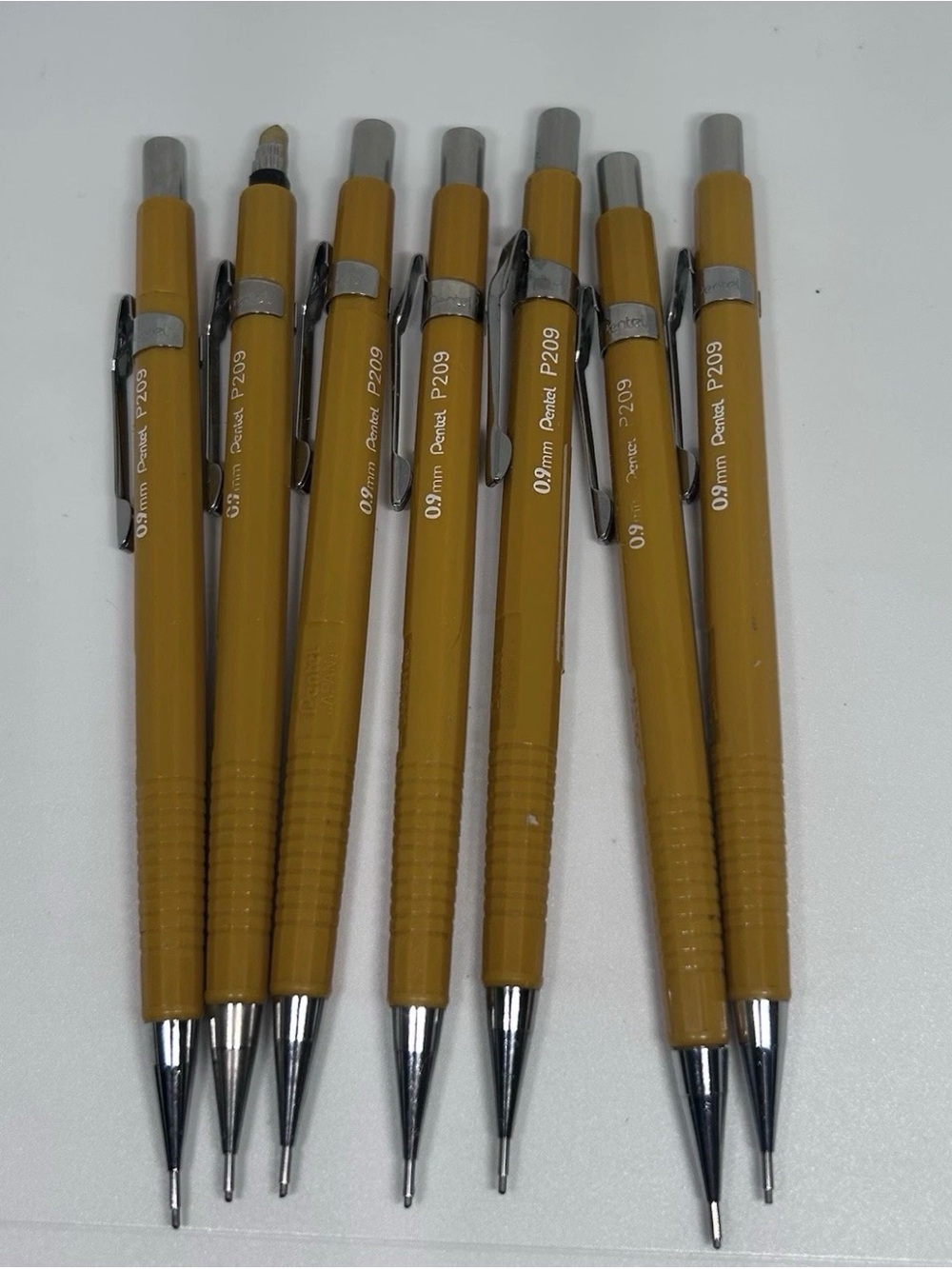 Lot of 7 Vintage Pentel P209 Mechanical Pencils - 0.9mm Mustard Yellow - Japan